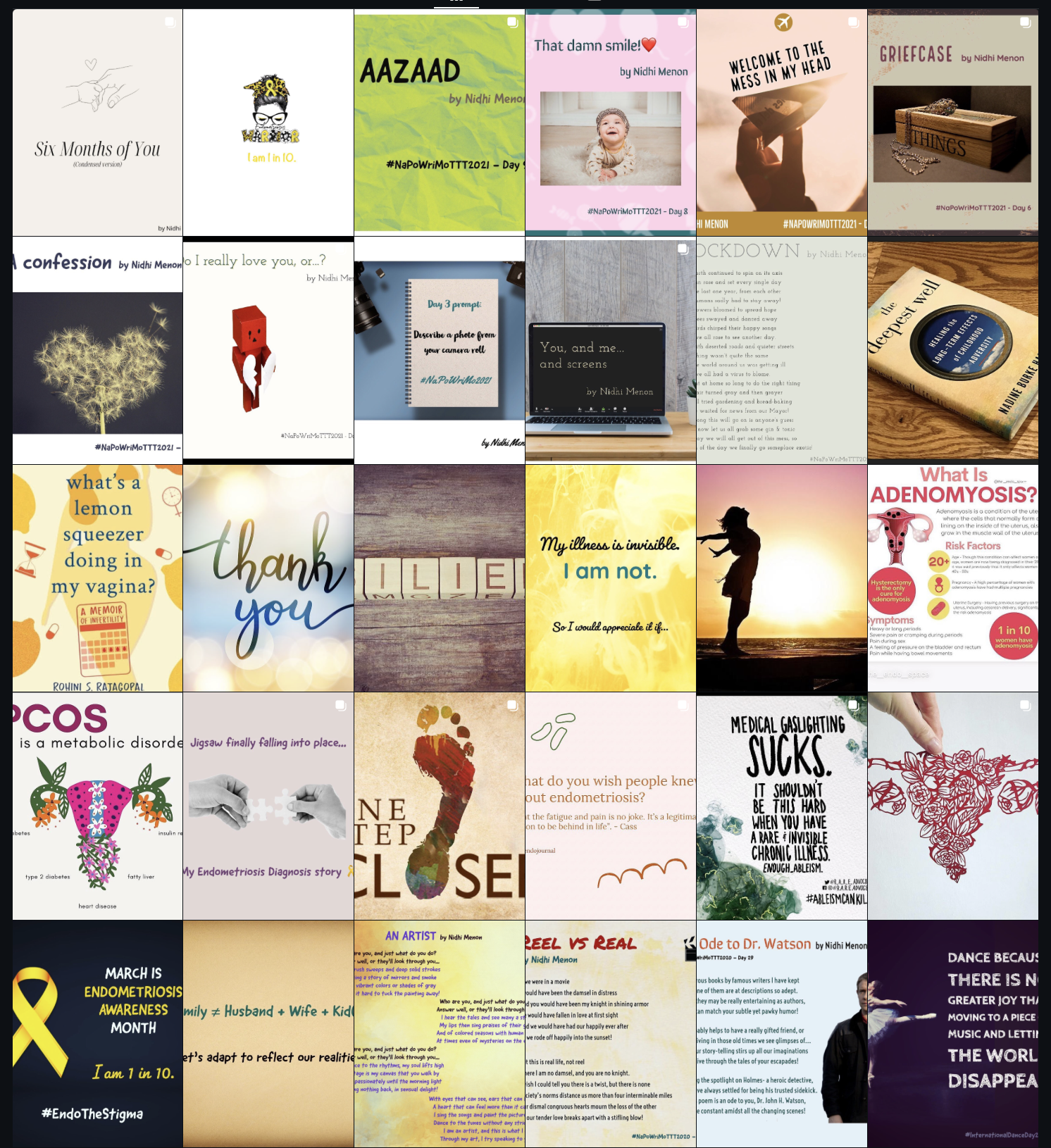 Spiels of a Quill Instagram grid — poems and essays
